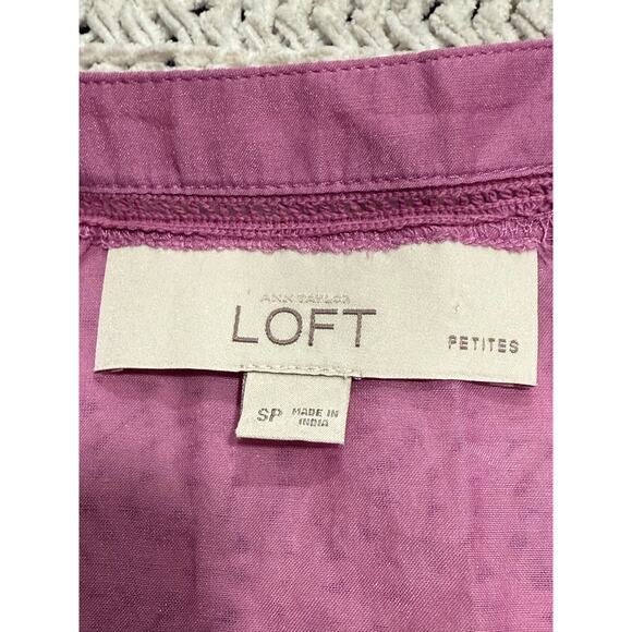 Ann Taylor Loft Blouse Lightweight Gauzy Cotton Silk Womens SP Pink Drawstring - Picture 2 of 8